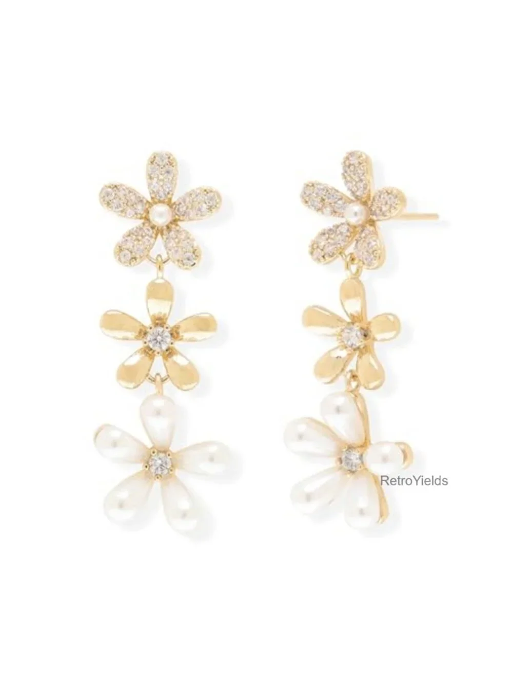 Dainty Flower Dangle Earrings for Women 14k Gold Plated Hypoallergenic Prom